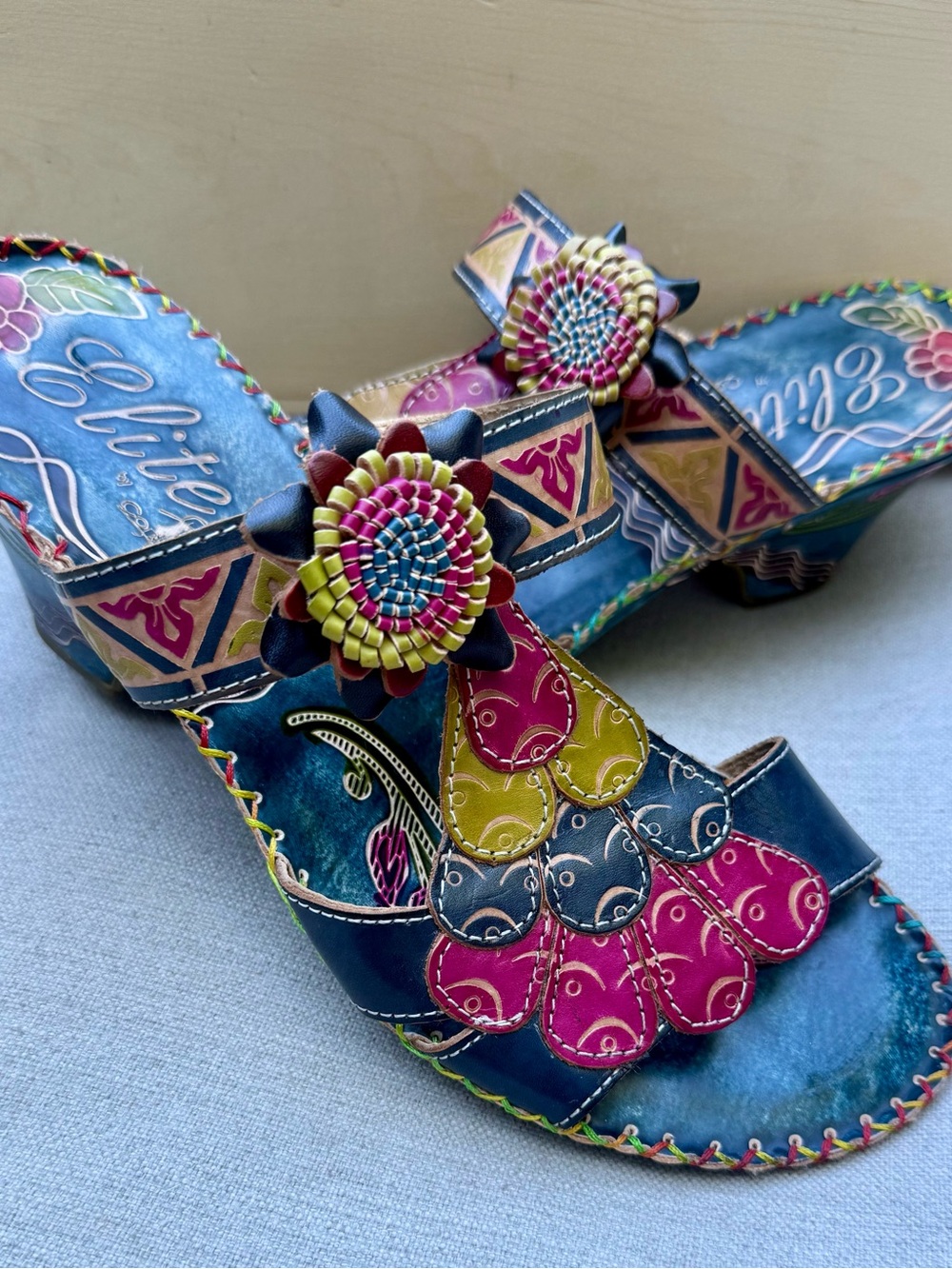 Elite by Corkys Jamaica Navajo Leather Floral Wedge Sandals Sz 9 EUC - Picture 6 of 10